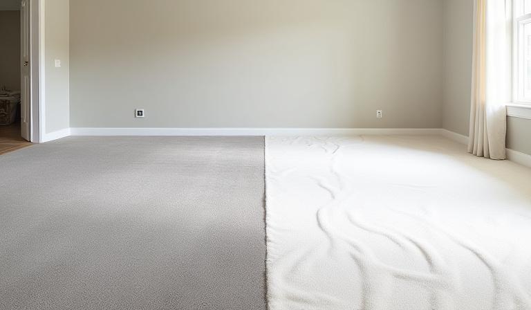 Before and after of a deeply cleaned living room carpet