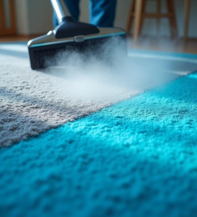 A vibrant clean carpet reveal showing a deep steam clean transformation